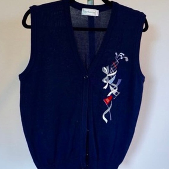 Burberry Vintage Classic Ladies V Neck Button Front Golf Vest - Picture 1 of 6